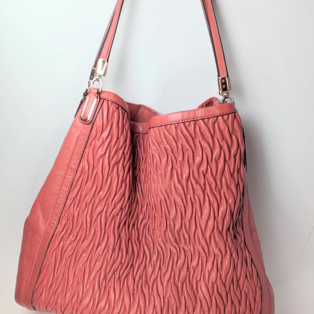 Coach Madison Phoebe Gathered Twist Papaya Leather Shoulder Bag - Picture 6 of 15